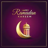 Happy Ramadan Kareem greeting card design with crescent moon and lantern vector