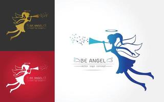 logo line art style Christmas Angel blowing a trumpet vector