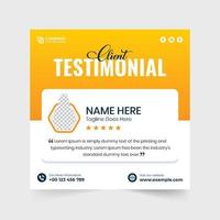 Creative testimonial design with yellow and dark colors for business feedback. Client service review layout vector with photo placeholders. Special client feedback and rating template design.