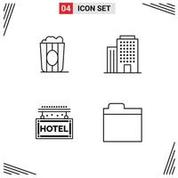 Pictogram Set of 4 Simple Filledline Flat Colors of cinema travel popcorn house files Editable Vector Design Elements