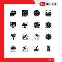 Group of 16 Modern Solid Glyphs Set for tools spa page soak element Editable Vector Design Elements