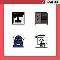 Group of 4 Modern Filledline Flat Colors Set for internet ghost website interior scary Editable Vector Design Elements