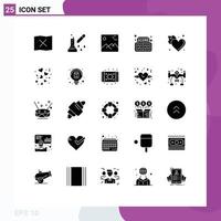 Universal Icon Symbols Group of 25 Modern Solid Glyphs of heart fire gallery score board Editable Vector Design Elements