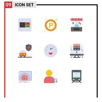 Set of 9 Vector Flat Colors on Grid for performance security bag insurance payment Editable Vector Design Elements
