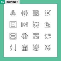 Universal Icon Symbols Group of 16 Modern Outlines of left console commerce joystick gaming Editable Vector Design Elements