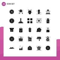 User Interface Pack of 25 Basic Solid Glyphs of internet nuclear fission alpine chemistry alcoholic fermentation Editable Vector Design Elements