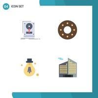 4 Universal Flat Icons Set for Web and Mobile Applications install light save donuts building Editable Vector Design Elements