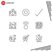 Pack of 9 creative Outlines of wifi connection complete romantic lovers Editable Vector Design Elements
