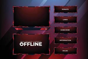 Broadcast gaming screen interface. Live streaming overlay and screen panel vector design with red color. Modern gaming overlay design on a dark background. Abstract gaming border design with buttons.