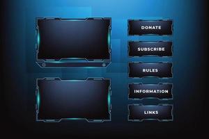 Live broadcasting screen panel design with glowing blue colors. Online gaming channel frame border vector on a dark background. Streaming overlay and screen interface design with blue neon lights.