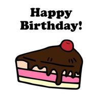 Happy birthday. Greeting card, poster, invitation. A piece of cake with a candle on a pink background. Vector flat image