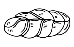 Challah vector icon, black line design. Holiday jewish braided loaf, outline shabbat bread isolated on white background. Bakery illustration