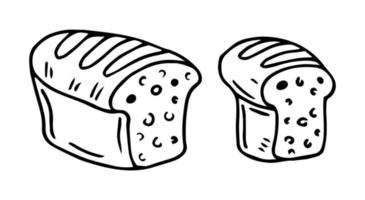 Bread sliced bakery icon set, line and black glyph style. Hand drawn sketch fresh wheat bread symbol. Shop flat food design. Icon for infographic, packaging label, vector for food app website, bistro