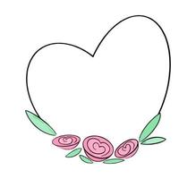 Heart shaped vector frame decorated with roses and peonies hand drawn watercolor. Vector illustration