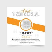 Client testimonial social media post design with creative shapes for website promotion. Client service review and rating layout vector with yellow and aqua colors. Customer feedback web banner vector.