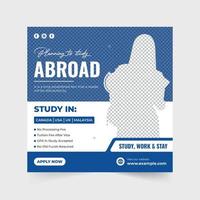 Abroad education promotional web banner template for social media marketing. University admission advertisement poster design with photo placeholders. Abroad study social media post vector.