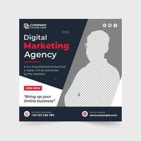 Creative business promotion web banner design for social media marketing. Company brand advertising agency poster template with dark and blue colors. Digital Marketing social media post vector. vector