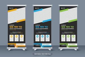 Corporate business advertisement standee poster design with creative shapes. Business promotional roll up banner template vector for marketing. Digital marketing exhibition banner vector.