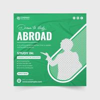 Abroad university education social media post template with blue and green colors. College admission promotional poster design with photo placeholders. Modern education from abroad agency web banner. vector