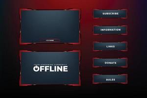 Futuristic gaming screen panel design with blood red color borders. Dark streaming overlay design with digital shapes for gamers. Live gaming broadcast frame vector for online streamers.