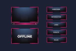 Dark girly overlay frame design with abstract shapes for online girl gamers. Futuristic broadcast screen panel vector on a dark background. Streaming overlay frame vector with buttons.