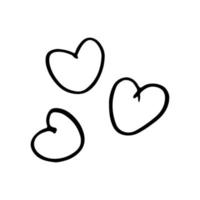 Three hearts vector icon drawn in one line.