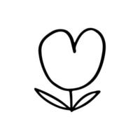 Tulip vector icon drawn with a heart in one line. Illustration for valentine's day.