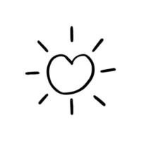 Vector icon of heart with rays of the sun drawn in one line. Illustration for valentine's day.