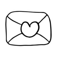 Vector icon of envelope with a heart drawn in one line. Illustration for valentine's day.