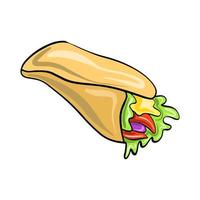 Vector Mexican traditional food burrito drawn in flat cartoon style.