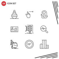 Set of 9 Vector Outlines on Grid for city identity card tag card license to work Editable Vector Design Elements