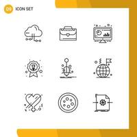 9 Universal Outlines Set for Web and Mobile Applications bug employee bar badge achievement Editable Vector Design Elements