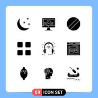 Universal Icon Symbols Group of 9 Modern Solid Glyphs of headphone gadget blade device education Editable Vector Design Elements