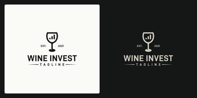 combination of the shape of the wine glass and the shape of the investment chart. logo in retro, vintage, classic style. vector