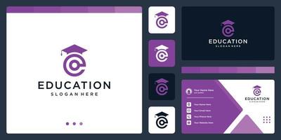 College, Graduate, Campus, Education logo design. and logo initial letter E. Business card vector