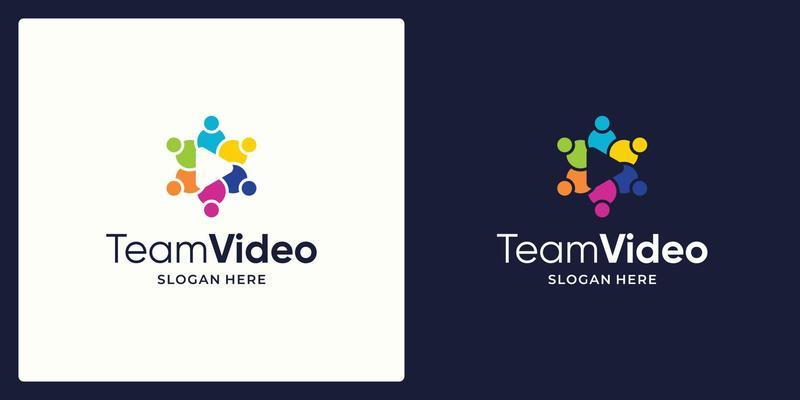 Social Network Team Logo design vector and video play button logo.