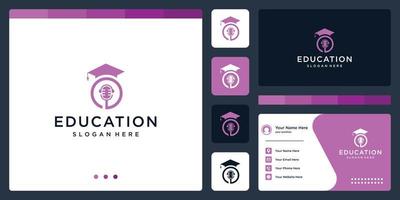 College, Graduate, Campus, Education logo design. and microphone logo. Business card vector