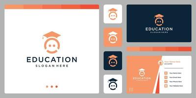 universidad, posgrado, campus, diseño de logotipo de educación. y logotipos de sonrisas. tarjeta de visita vector