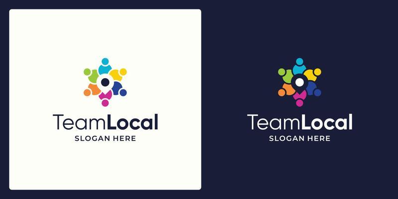 Social Network Team Logo design vector and location sign icon logo.