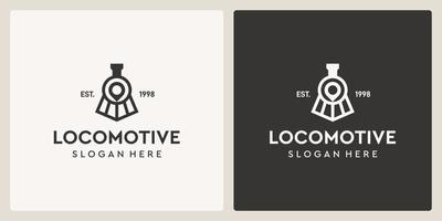 Simple vintage old locomotive train and location logo design template. vector