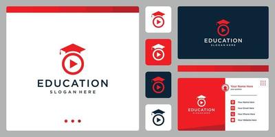 College, Graduate, Campus, Education logo design. and play button logo, video. Business card vector