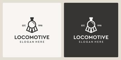 Simple vintage old locomotive train and magnifying glass logo design template. vector