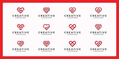 collection of abstract heart shape logos with various combinations. vector