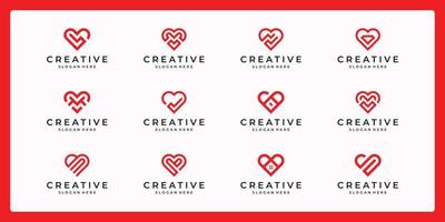 collection of abstract heart shape logos with various combinations. vector