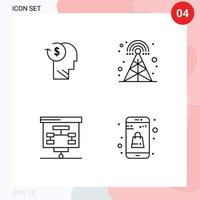 Set of 4 Modern UI Icons Symbols Signs for account tower employee broadcasting graphic Editable Vector Design Elements