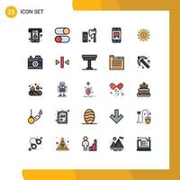 Mobile Interface Filled line Flat Color Set of 25 Pictograms of gear award settings achievements tool Editable Vector Design Elements