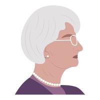 Portrait of an elderly woman. Avatar for social network. Vector illustration isolated on white background.