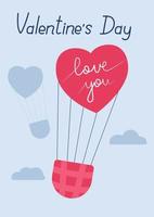 Love lettering with balloons. Happy Valentines Day greeting card. Printable cards template, layout in A6. vector