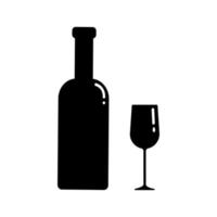 Set of alcohol bottle and glass silhouettes. Vector clip art isolate on white. Simple minimalist illustration in black color.