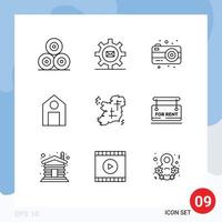 Universal Icon Symbols Group of 9 Modern Outlines of map science message school education Editable Vector Design Elements